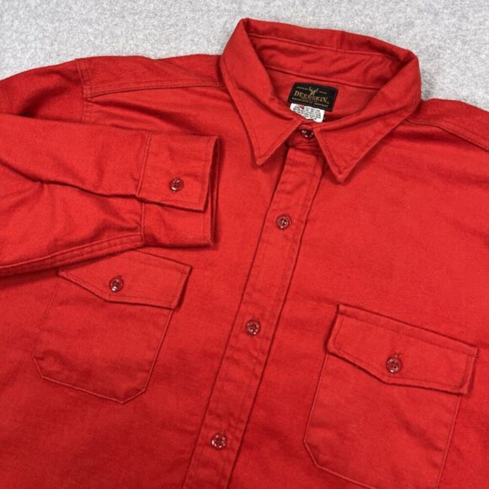 Vintage Melton Co Deerskin‎ Shirt Mens 2XL XXL Button Up Orange Chamois Hunting